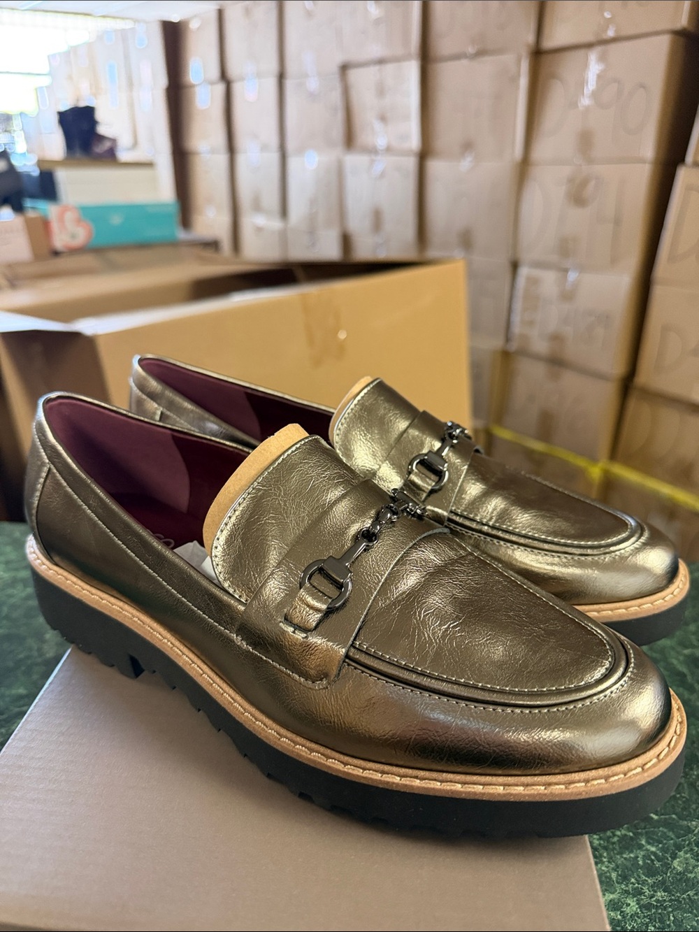 Franco Sarto Metallic Buckle Loafers